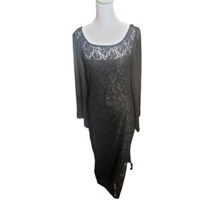 Connected Apparel Women's Sequined-Lace Maxi Dress Black Slude Slit Sz 8 NWT